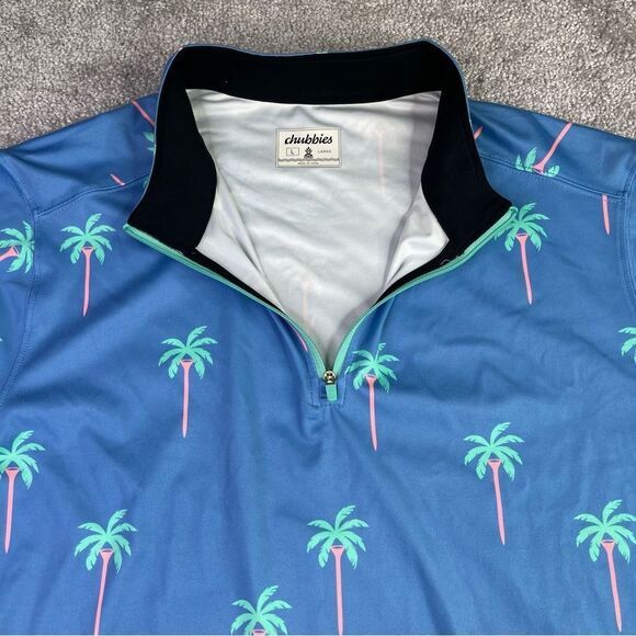 Chubbies Pullover Men’s L Blue 1/4 Zip Long Sleeve Pockets Golf Palm Tree - Picture 5 of 12